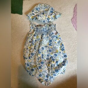 Baby Girl Ralph Lauren floral bubble with hat (0-3M)